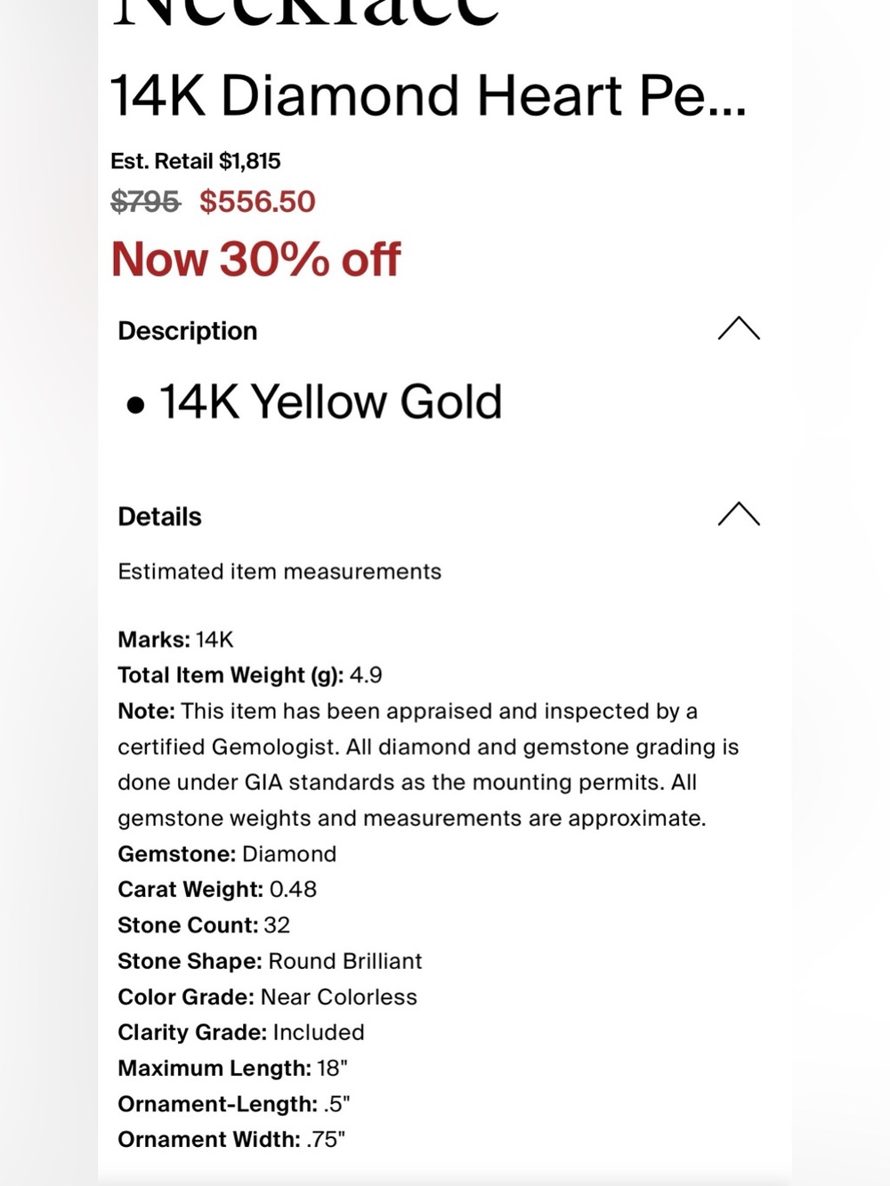Authentic 14K Yellow Gold Double Interlocking Heart Diamond Necklace. - Picture 3 of 7